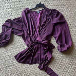 City Chic wrap blouse in burgundy